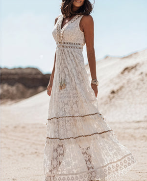 Vestido Midi Bohemio con Encaje Delicado