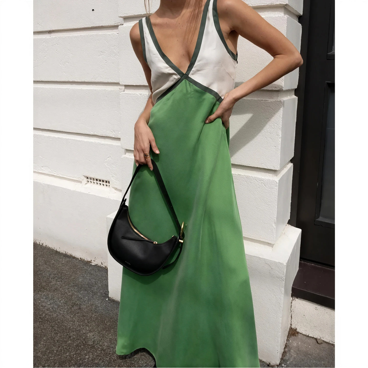 Vestido Midi Color Block Elegante y Moderno