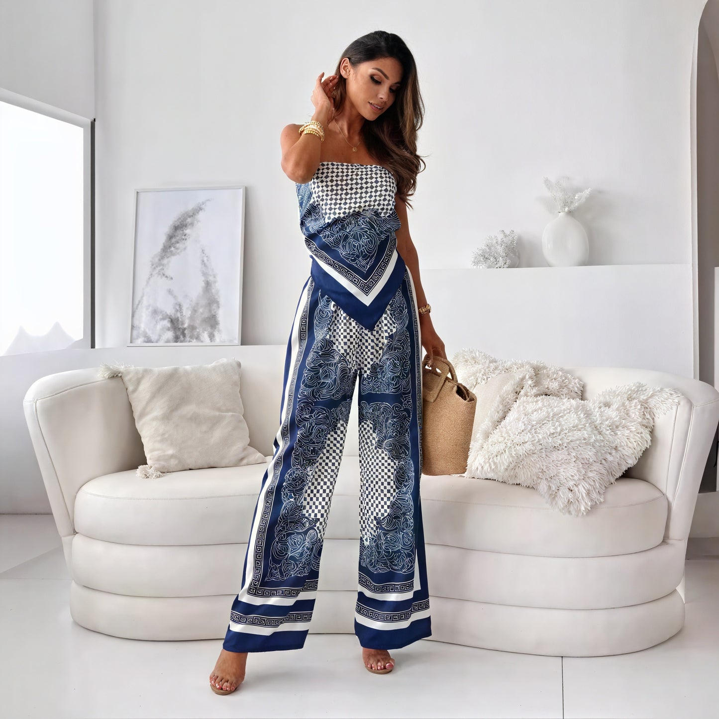 Conjunto Palazzo Estampado Geométrico Chic