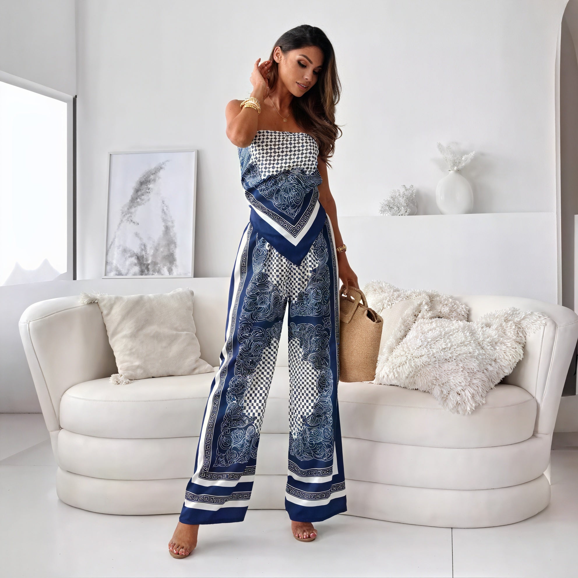 Conjunto Palazzo Estampado Geométrico Chic