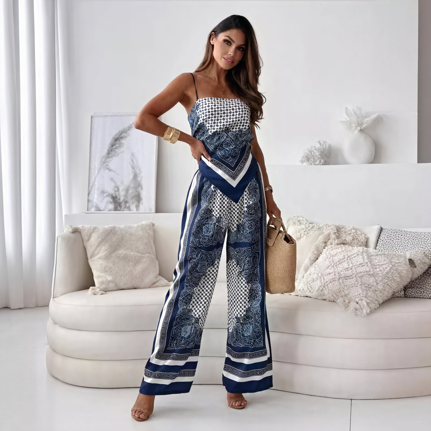 Conjunto Palazzo Estampado Geométrico Chic
