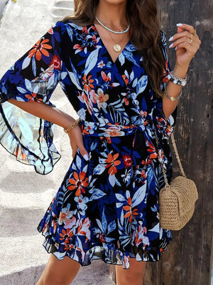 Vestido Floral Cruzado con Volantes