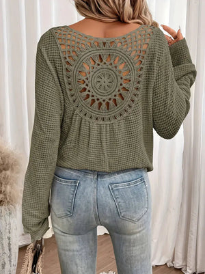 Top Manga Larga con Espalda Crochet