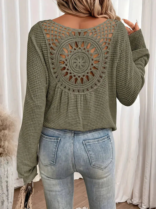 Top Manga Larga con Espalda Crochet