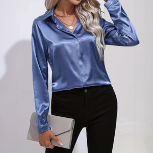 Blusa Elegante de Satén con Cuello Clásico