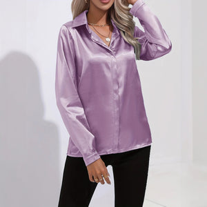 Blusa Elegante de Satén con Cuello Clásico