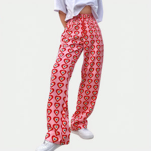 Pantalones Fluidos Estampado Corazones