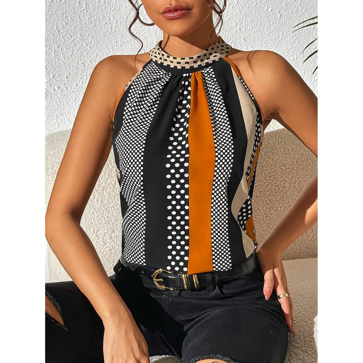 Top Estampado Geométrico Halter