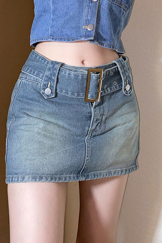 Minifalda Denim A-Line con Cintura Detallada