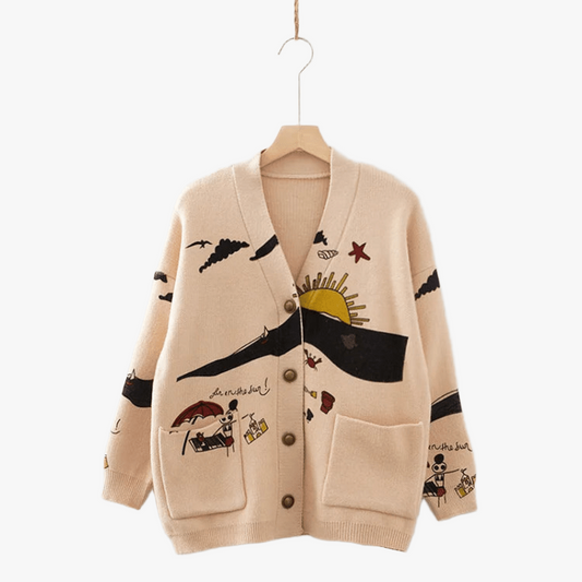 Cárdigan Oversized con Bordados Juguetones