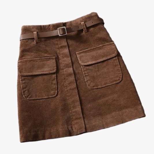 Falda A-Line de Corduroy con Cinturón