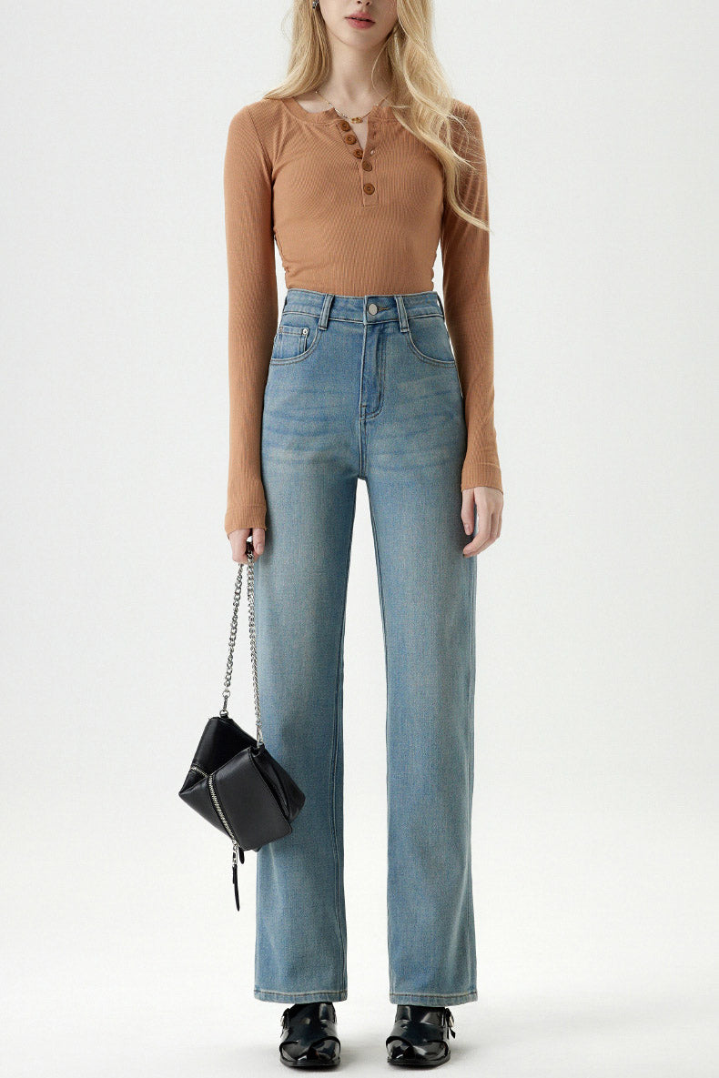 Top de Punto Acanalado y Jeans Tiro Alto
