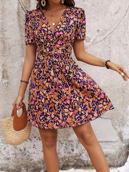 Vestido Floral con Detalle Fruncido