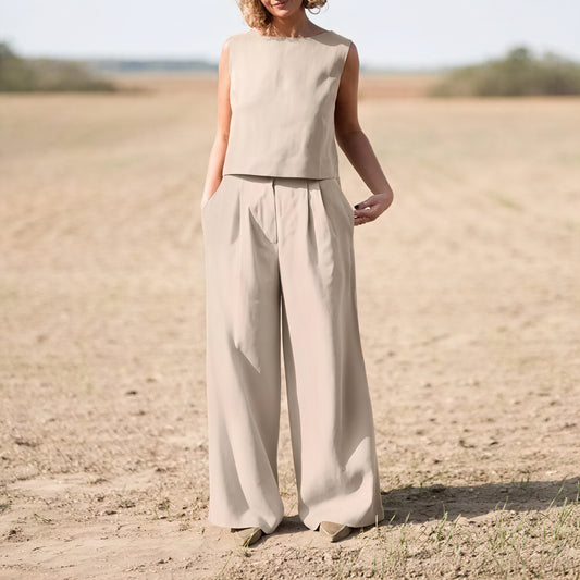 Conjunto Sofisticado Top sin Mangas & Pantalón Ancho