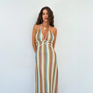 Vestido Halter Largo Estampado Chic