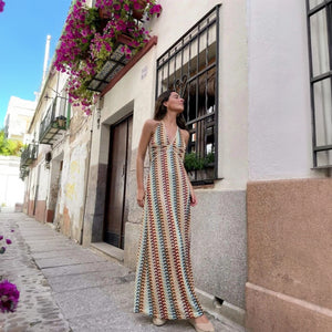 Vestido Halter Largo Estampado Chic