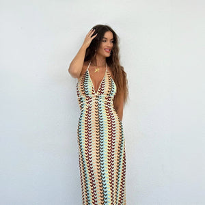 Vestido Halter Largo Estampado Chic