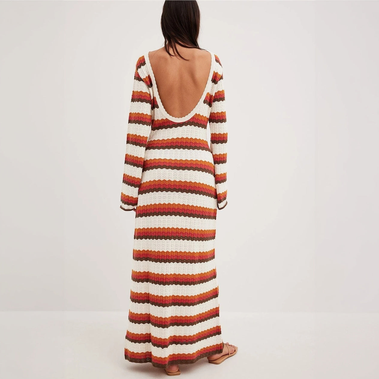 Vestido Maxi de Punto con Rayas Horizontales