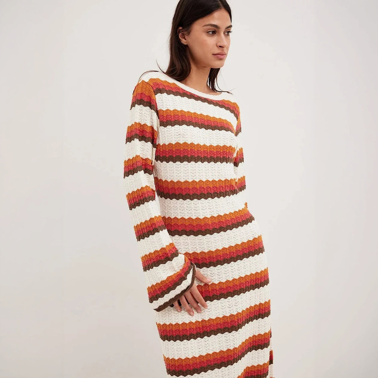 Vestido Maxi de Punto con Rayas Horizontales