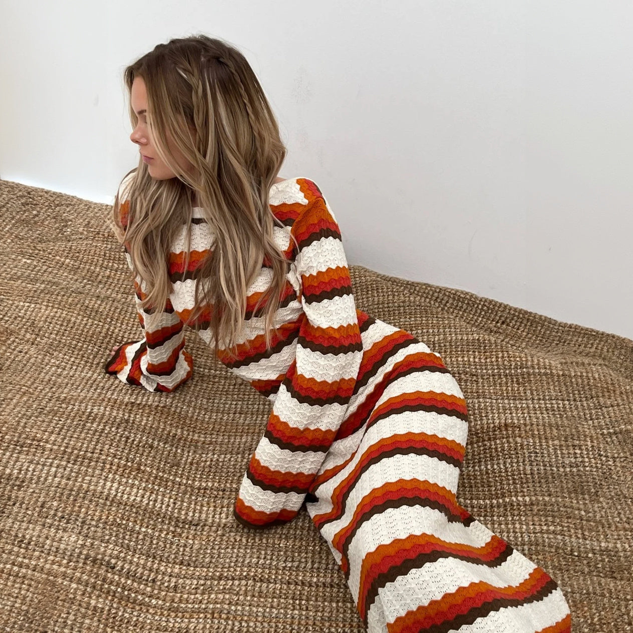 Vestido Maxi de Punto con Rayas Horizontales