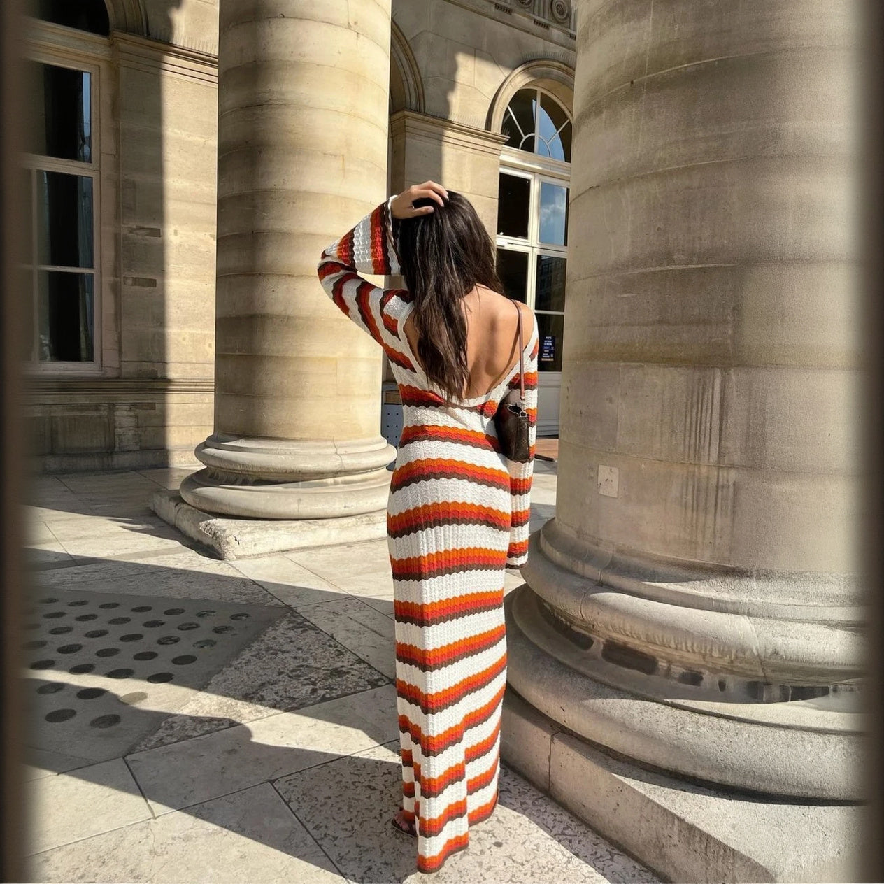 Vestido Maxi de Punto con Rayas Horizontales