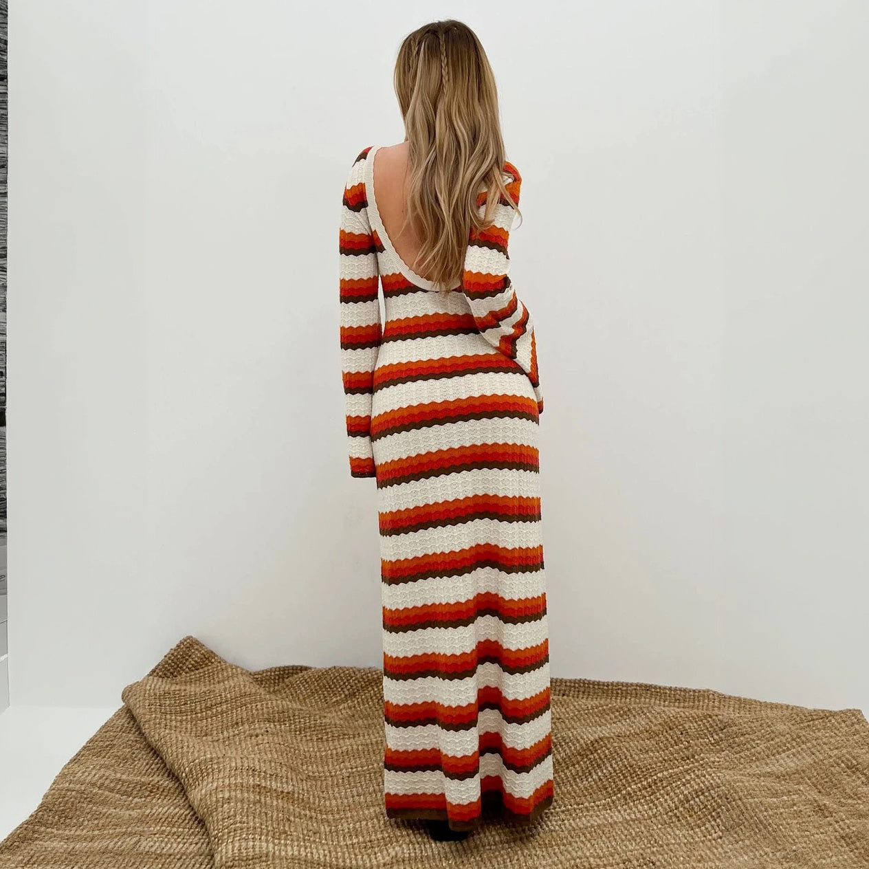 Vestido Maxi de Punto con Rayas Horizontales