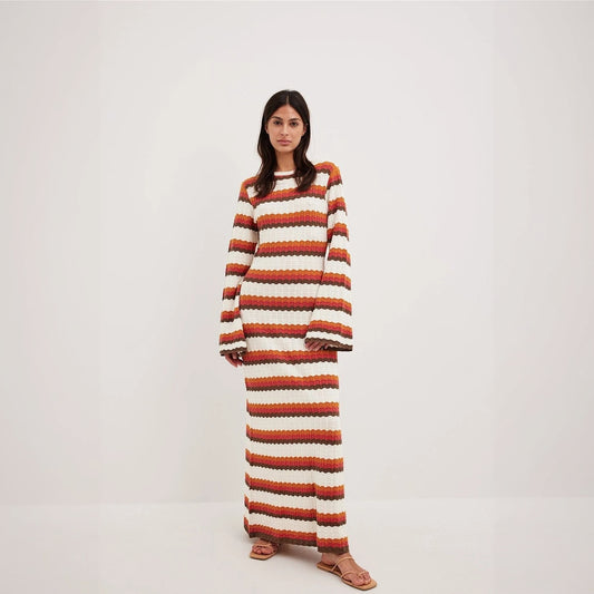 Vestido Maxi de Punto con Rayas Horizontales