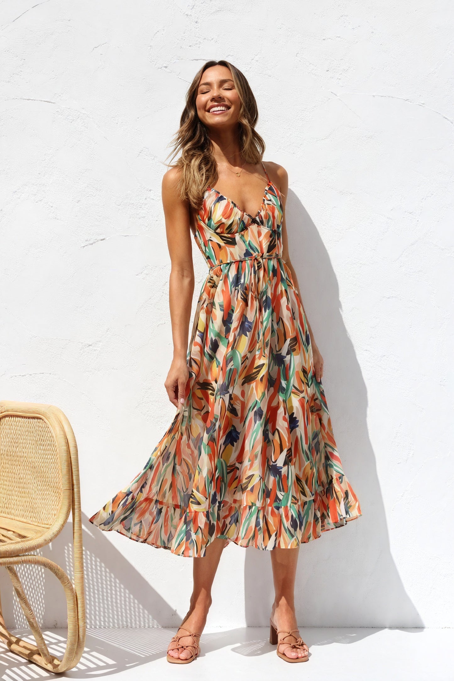 Vestido Estampado Abstracto con Tirantes Finos