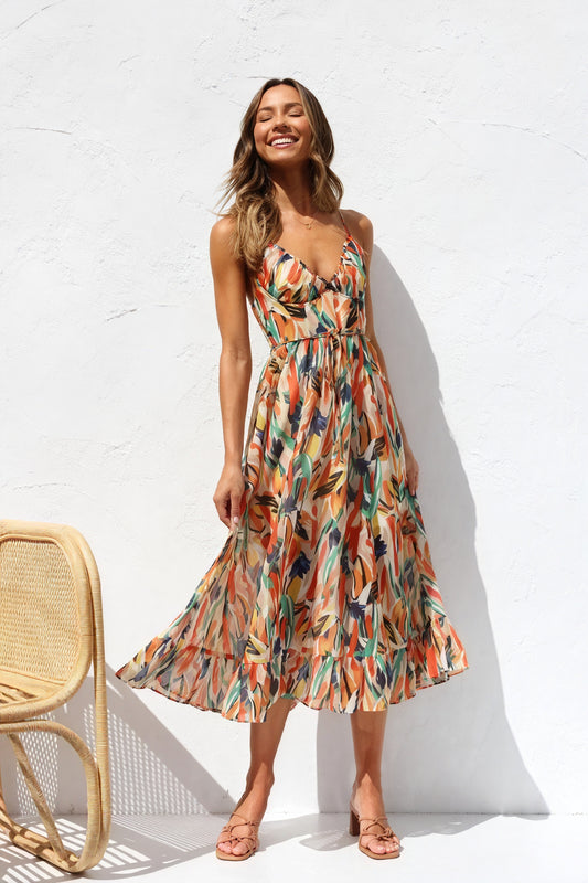 Vestido Estampado Abstracto con Tirantes Finos