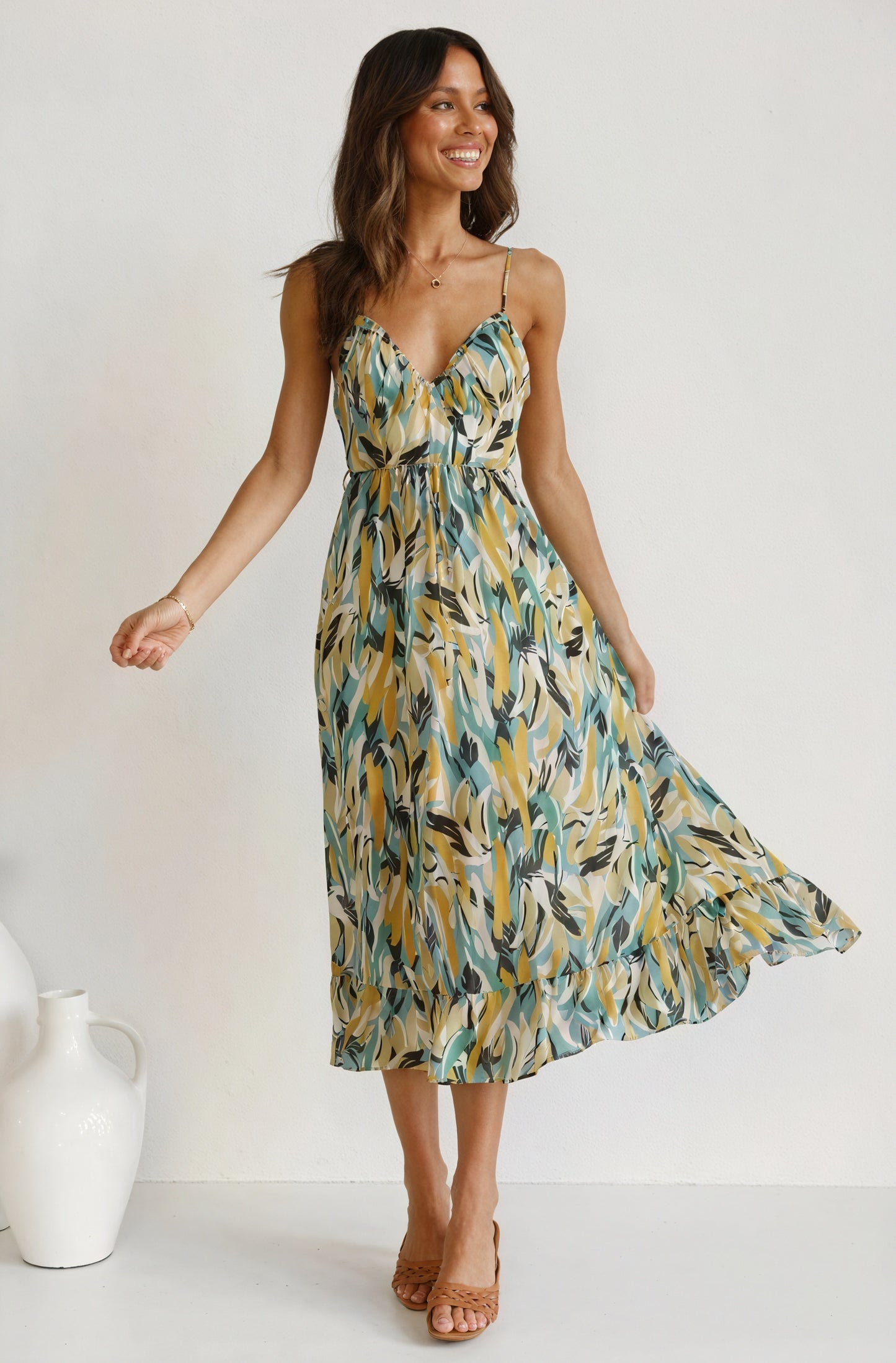 Vestido Estampado Abstracto con Tirantes Finos