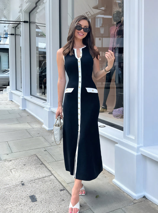 Vestido Midi Chic con Botones Dorados