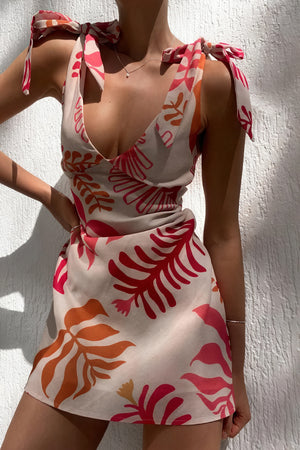 Vestido Mini Floral con Tirantes Anudados