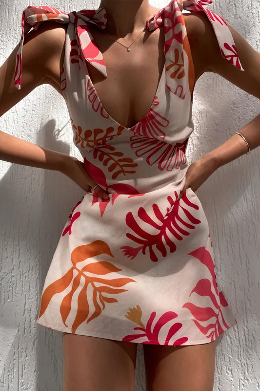 Vestido Mini Floral con Tirantes Anudados