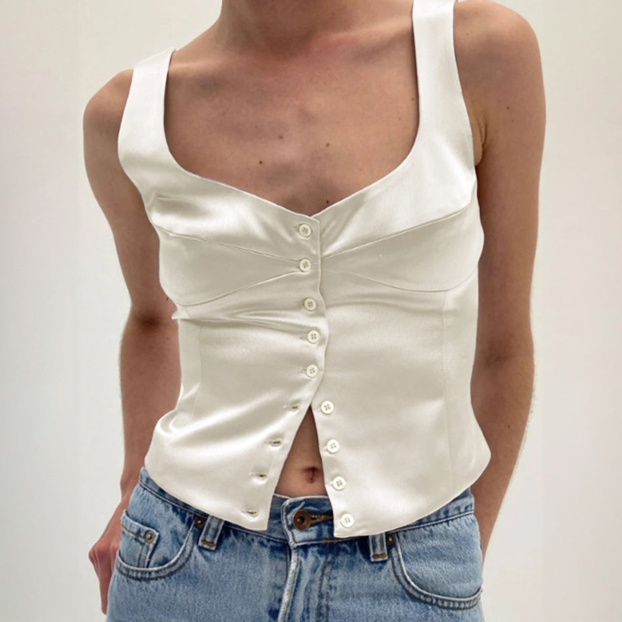 Top Chic con Botones y Escote Cuadrado