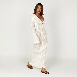 Vestido Bohemio Fluido con Detalle Tejido