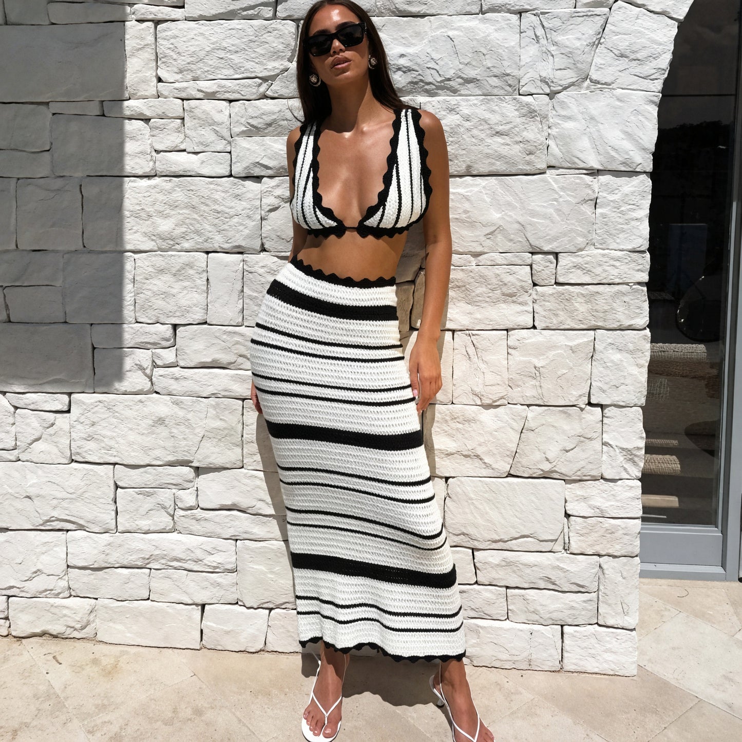 Conjunto Crochet Rayas: Top Halter y Falda