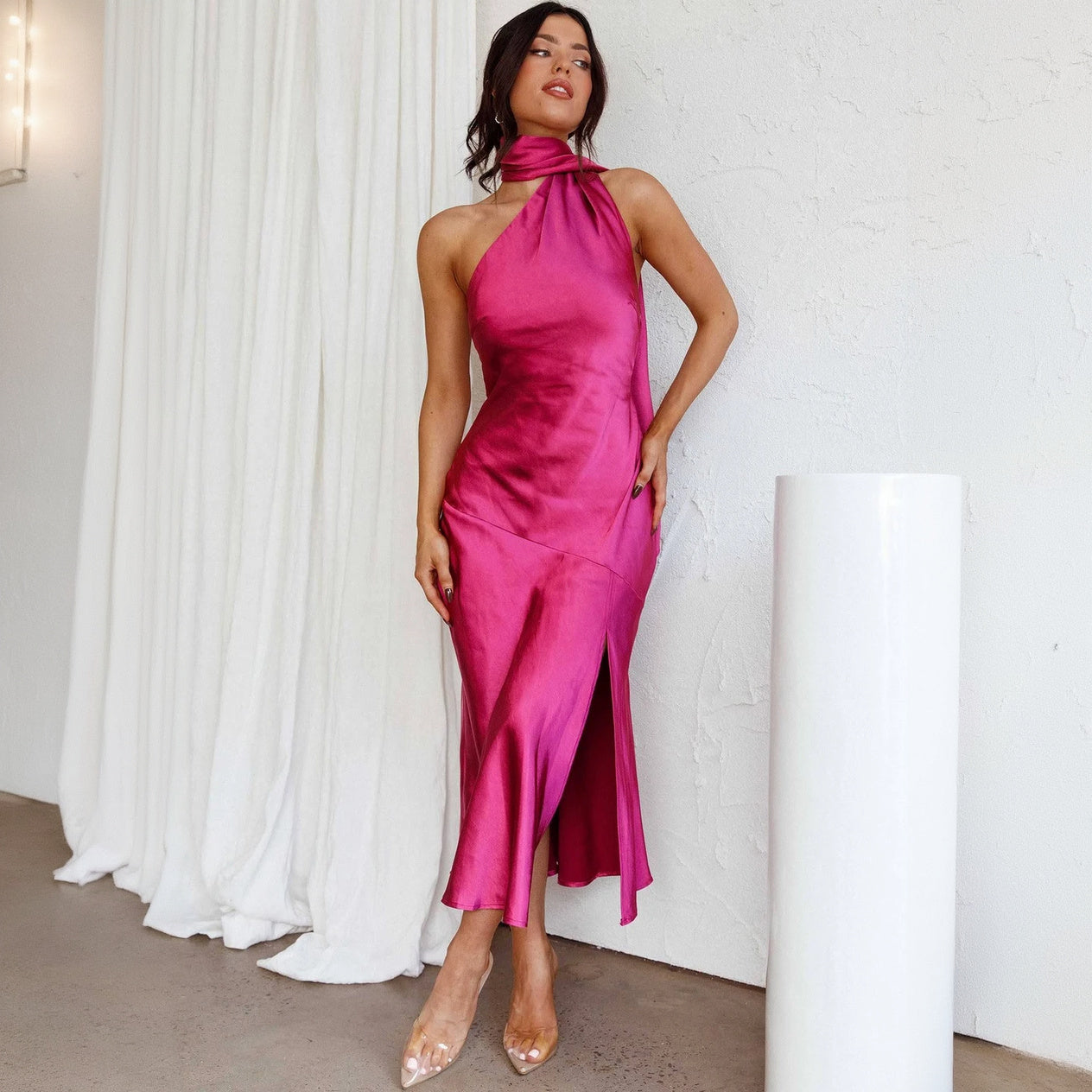 Vestido Asimétrico Halter Elegante