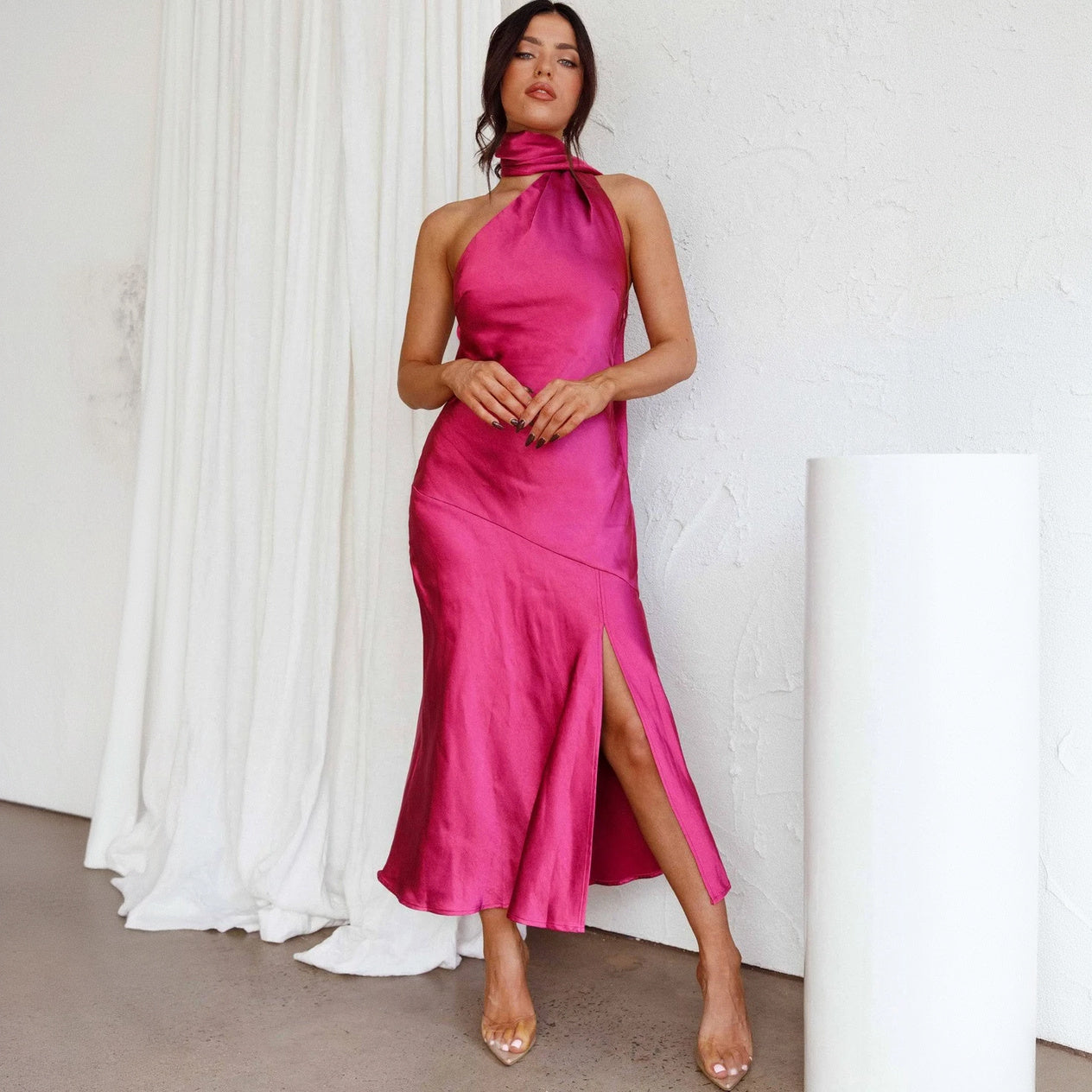 Vestido Asimétrico Halter Elegante