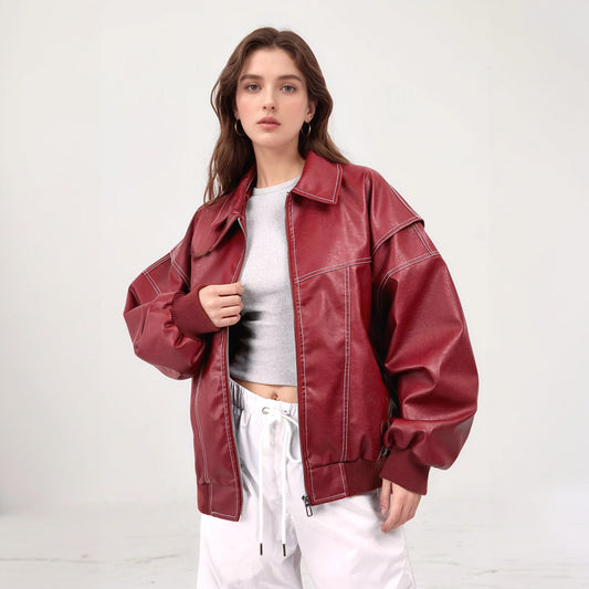 Chaqueta Bomber Moderna con Costuras en Contraste