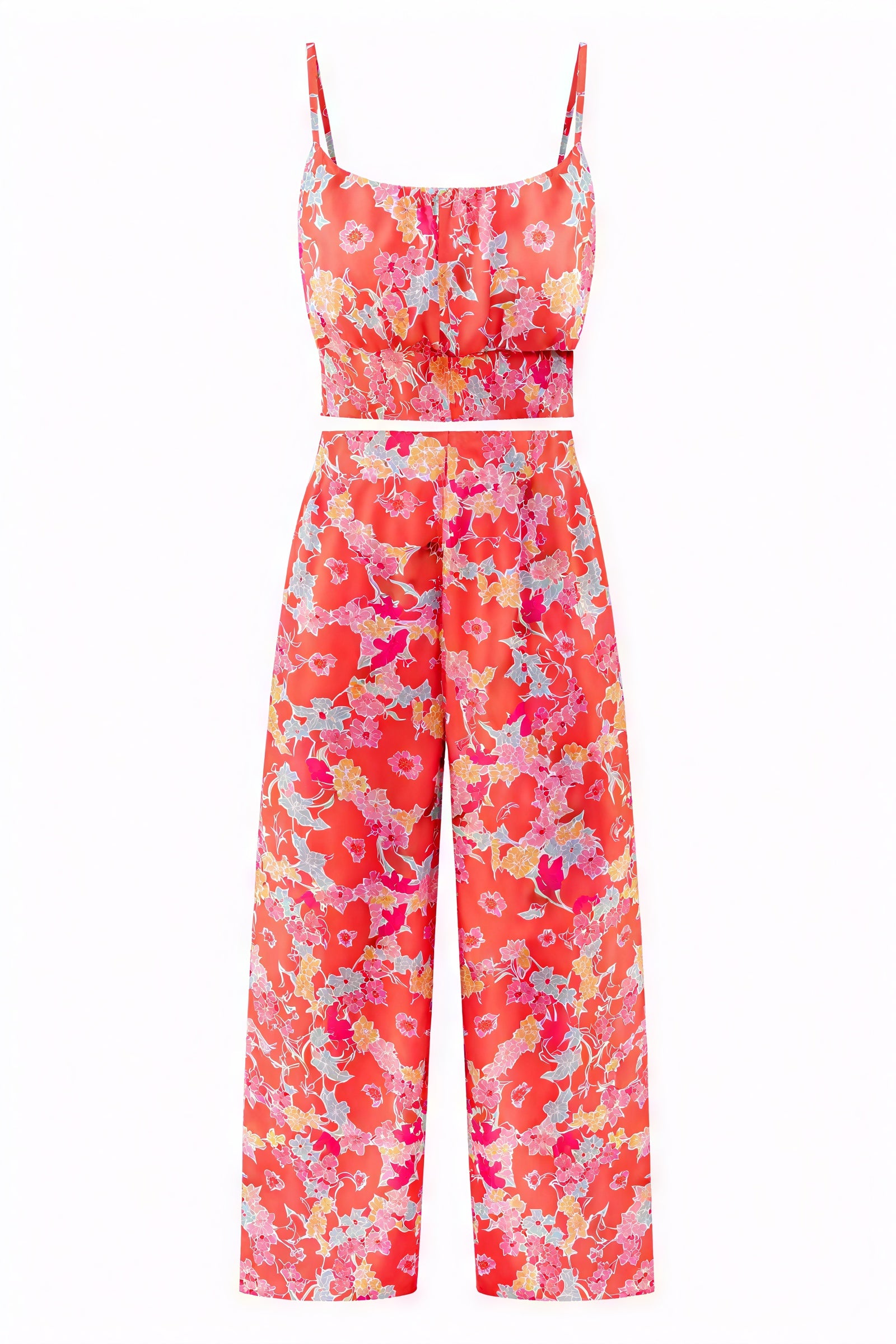 Conjunto Floral Top Corto y Pantalón Palazzo