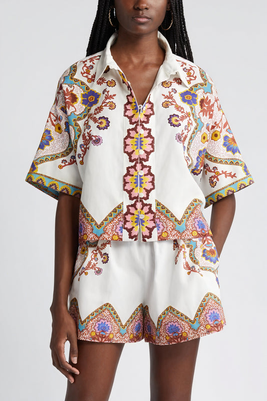 Camisa Estampada Manga Corta Estilo Bohemio