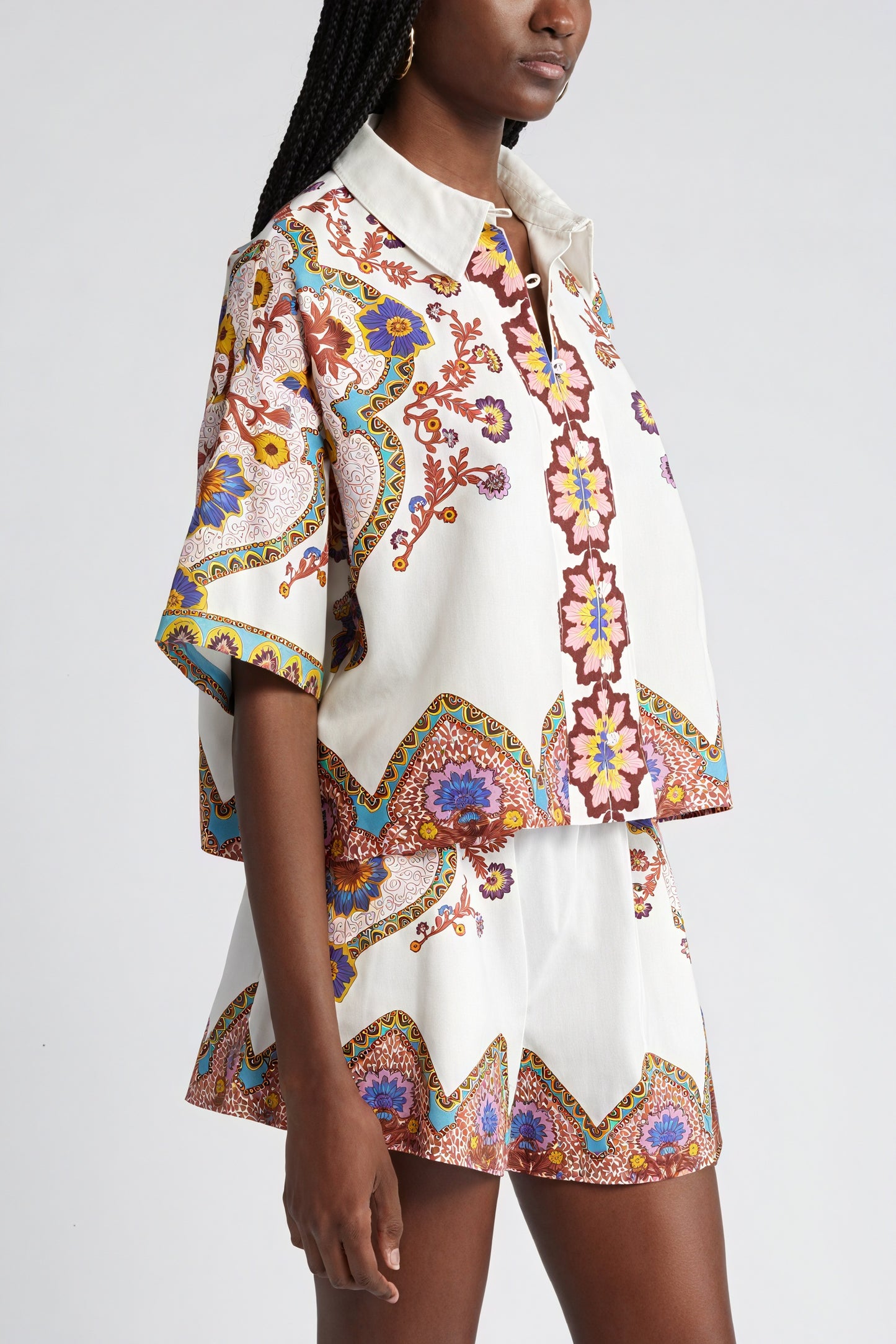Camisa Estampada Manga Corta Estilo Bohemio