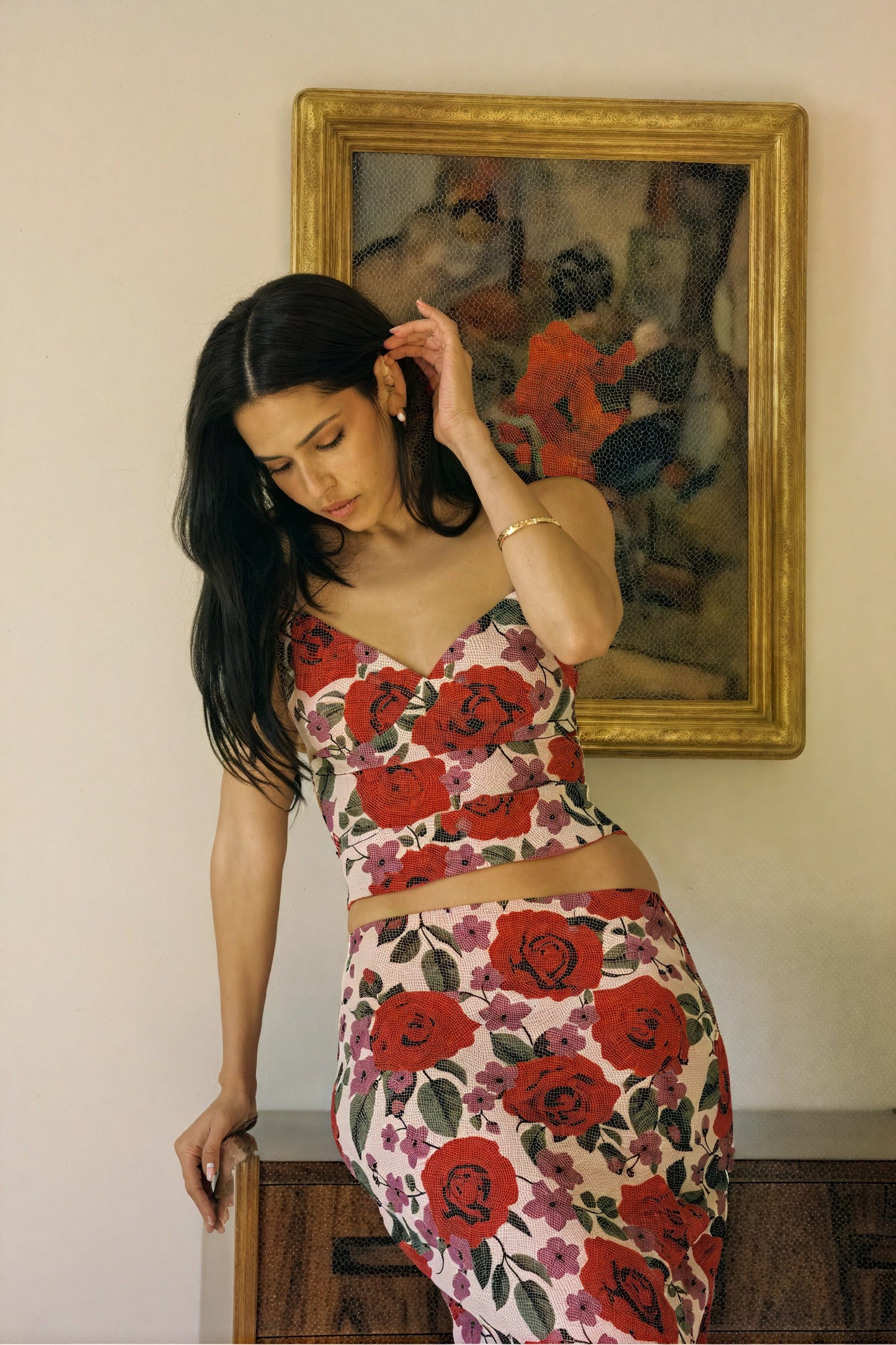 Conjunto Floral Romántico: Top y Falda Maxi