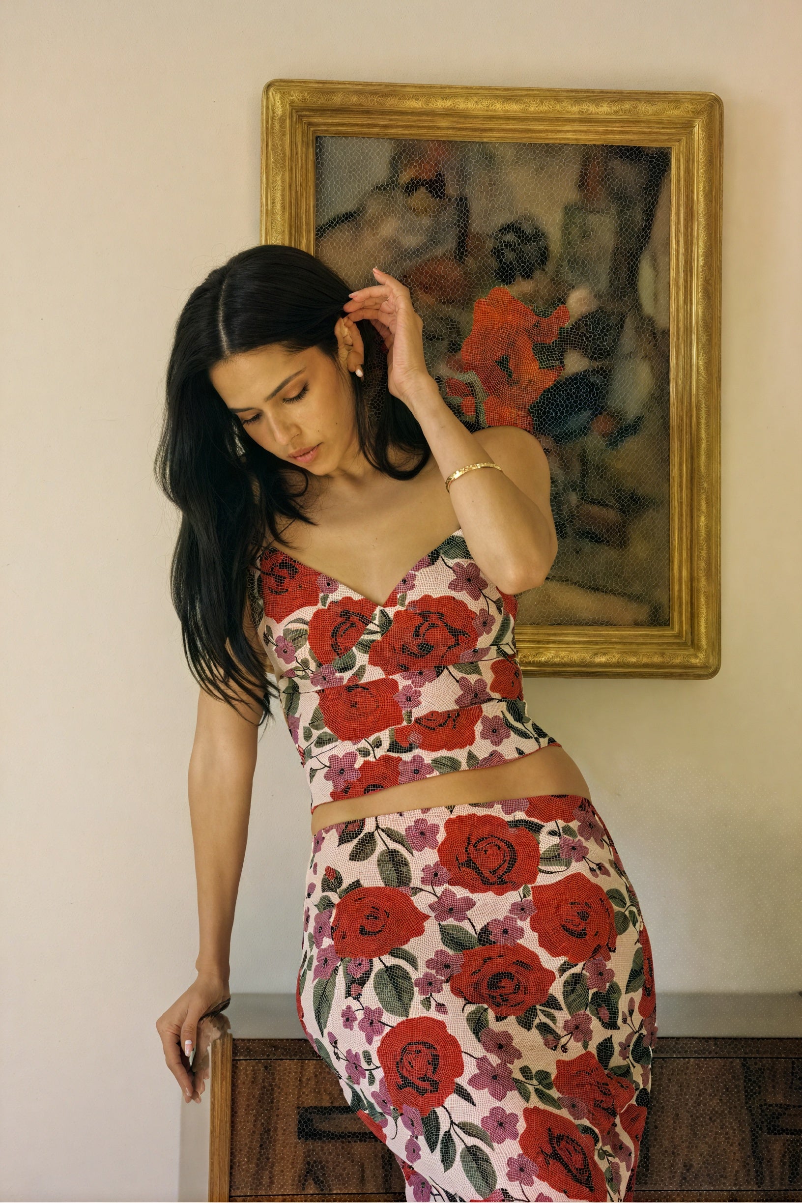 Conjunto Floral Romántico: Top y Falda Maxi