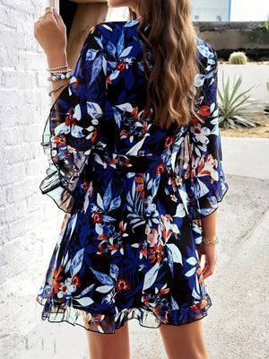 Vestido Floral Cruzado con Volantes