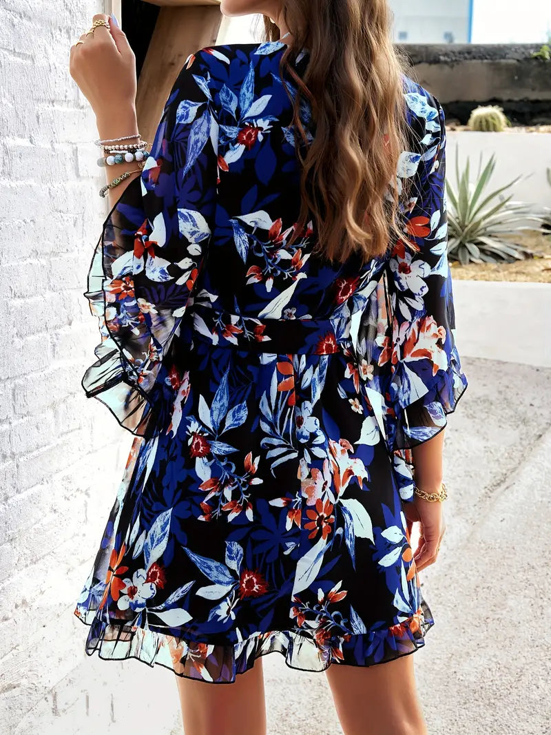 Vestido Floral Cruzado con Volantes