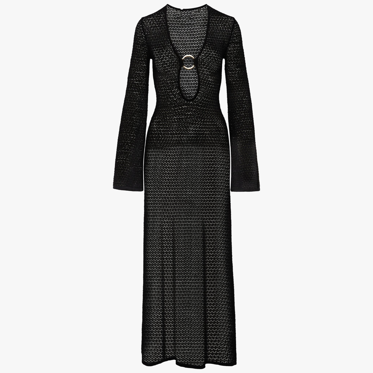 Vestido Maxi Tejido con Abertura y Detalle Anillo