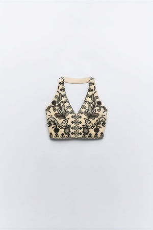Top Halter Bordado Floral - Estilo Bohemio