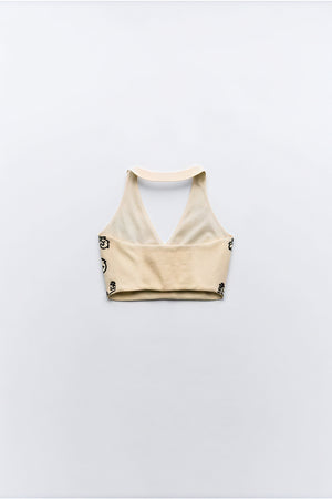 Top Halter Bordado Floral - Estilo Bohemio