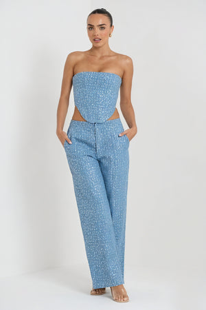 Conjunto Glamuroso de Top Corsé y Pantalón Ancho
